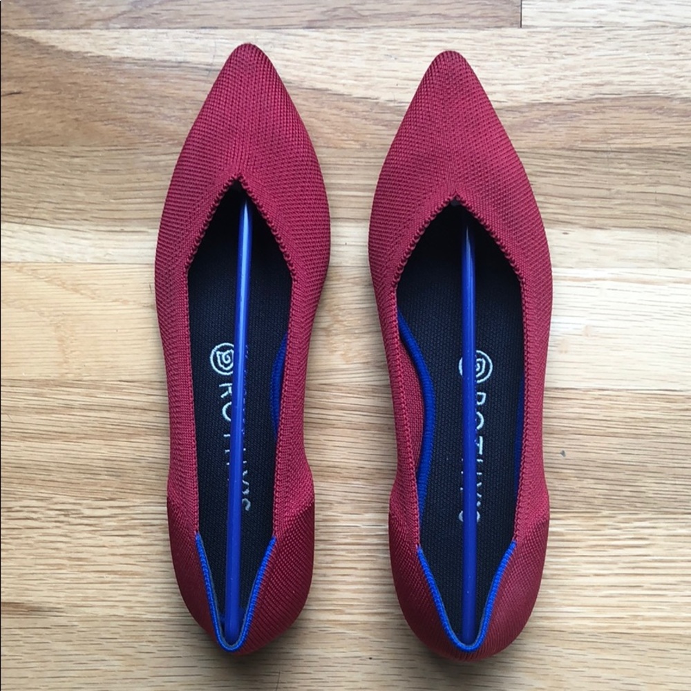 Rothy’s Chil Red pointed flats.